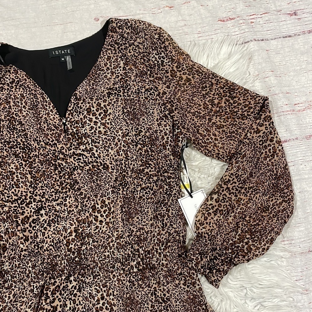 1. State Brown Leopard Muses Chiffon High-Low Midi Dress - Picture 7 of 12